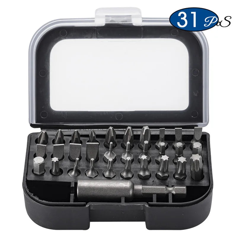 31PCS Hardware Tool Set Chrome-vanadium Steel Phillips Slotted Torx Hex Pozi Electrical Quick Release Screwdriver Bits Set