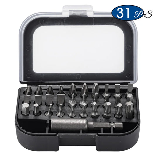 31PCS Hardware Tool Set Chrome-vanadium Steel Phillips Slotted Torx Hex Pozi Electrical Quick Release Screwdriver Bits Set