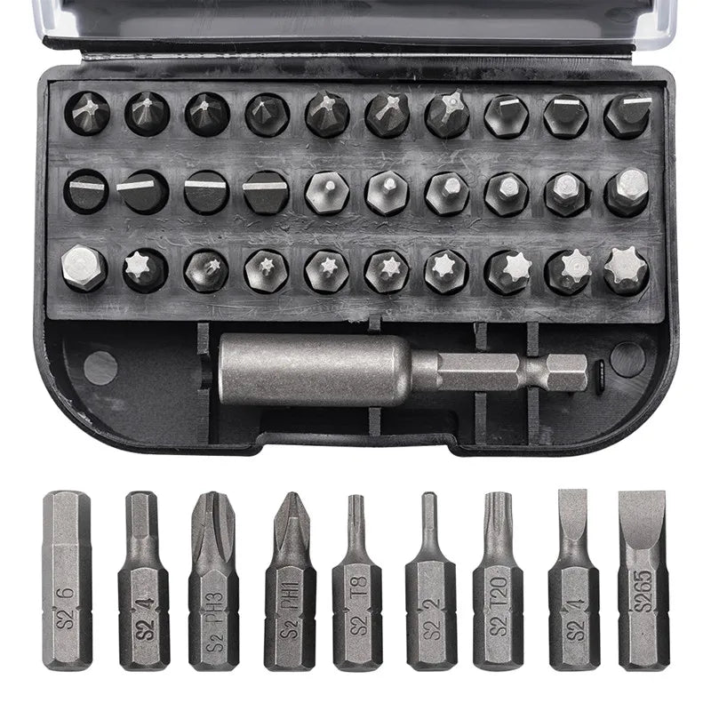 31PCS Hardware Tool Set Chrome-vanadium Steel Phillips Slotted Torx Hex Pozi Electrical Quick Release Screwdriver Bits Set